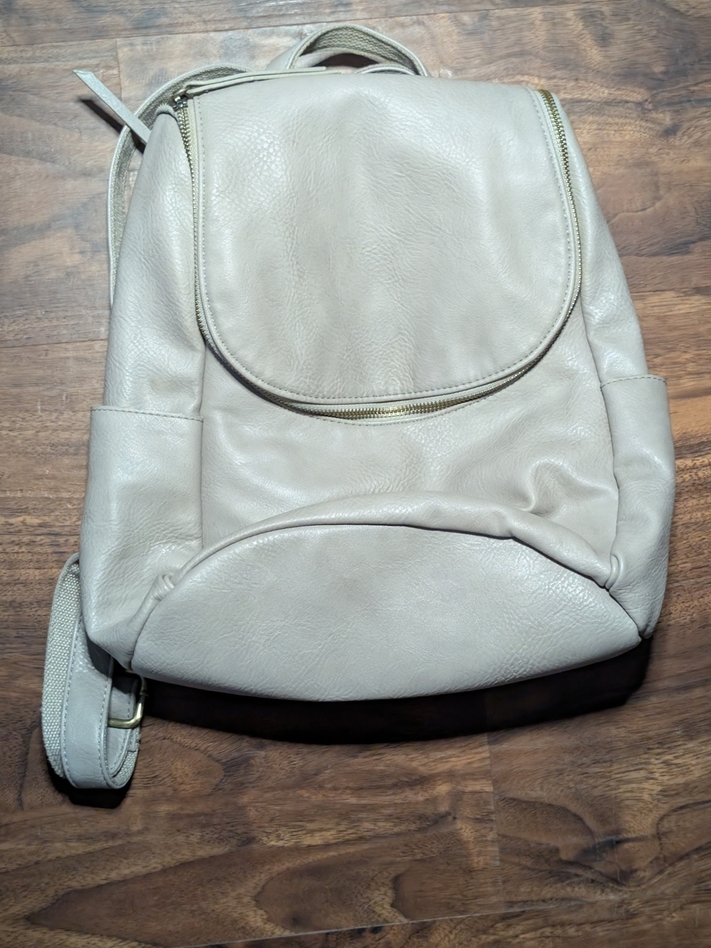 Women's Cream Faux Leather Backpack - Neutral Everyday Bag